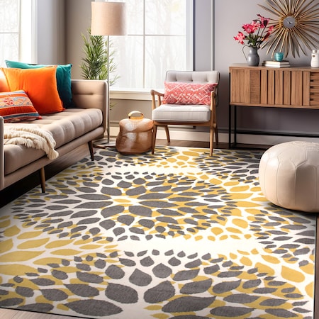 World Rug Gallery Modern Floral Circles Design 5'x7' Yellow Area Rug 9099YELLOW5X7